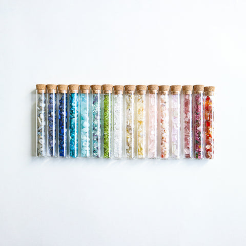 Gemstone chips  in a test tube
